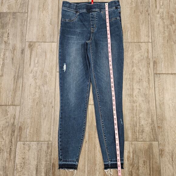 Spanx Jeans Womens Size M Skinny Raw Released Hem Distressed Dark Wash Denim - Picture 6 of 14